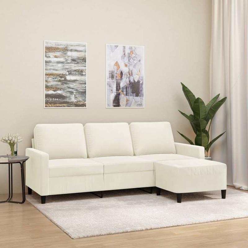 Sofa 3-osobowa, kremowa, 180 cm, tapicerowana aksamit