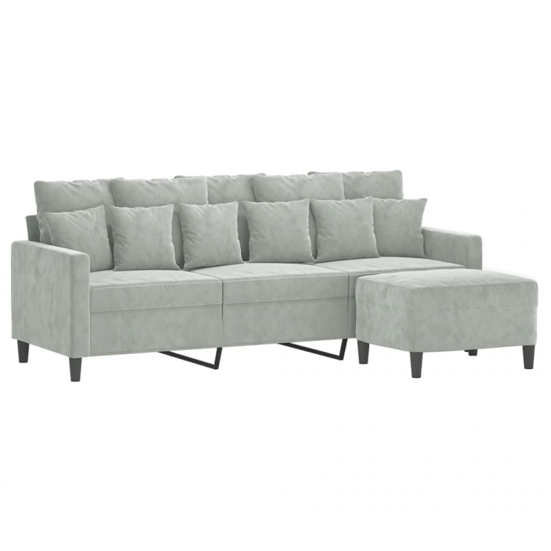 3-osobowa sofa z podnóżkiem, jasnoszara, 180 cm, aksamit