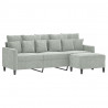 3-osobowa sofa z podnóżkiem, jasnoszara, 180 cm, aksamit