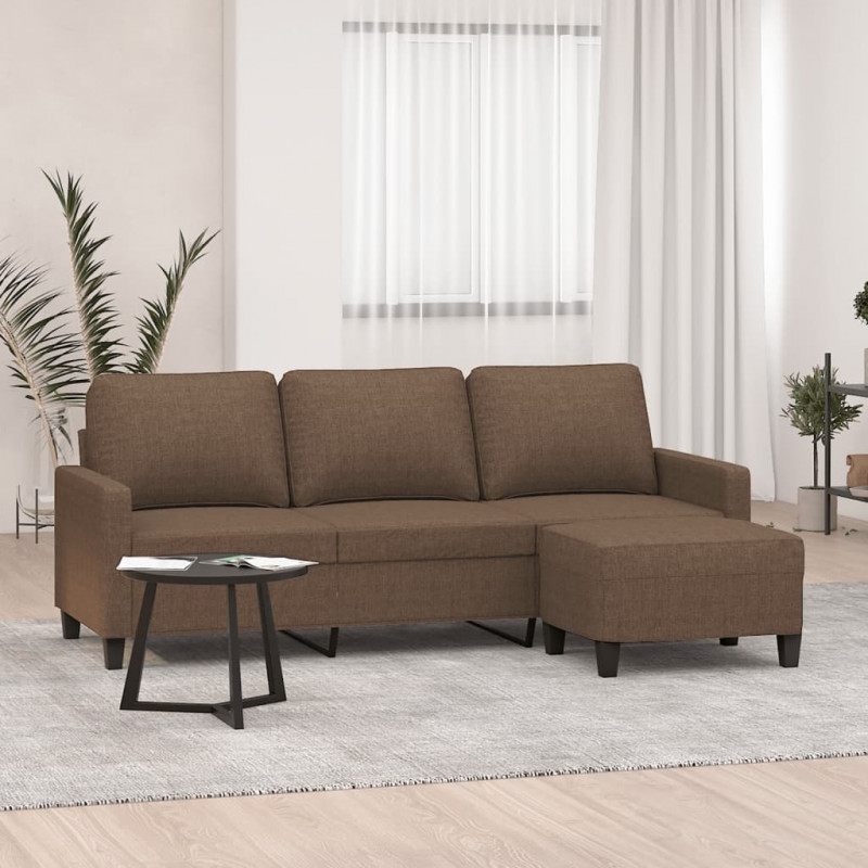 3-osobowa sofa z podnóżkiem, brązowy, 180 cm, tkaniną