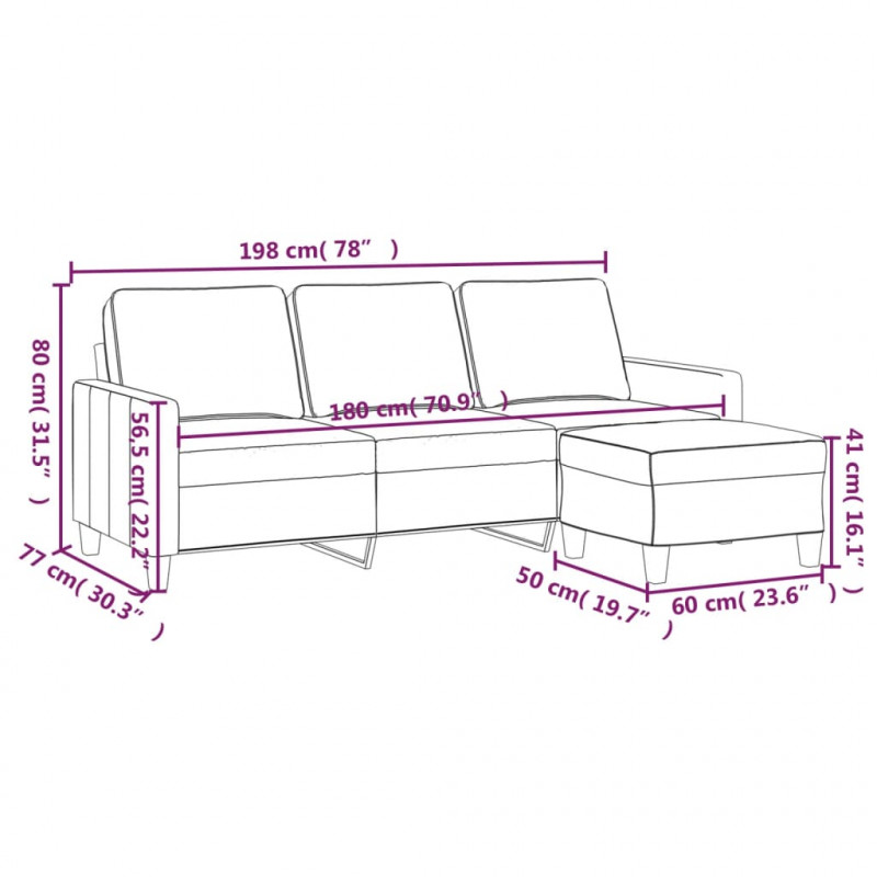 3-osobowa sofa z podnóżkiem, brązowy, 180 cm, tkaniną