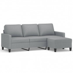 3-osobowa sofa z podnóżkiem, jasnoszara, 180 cm, tkaniną