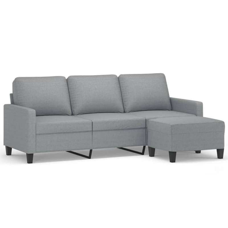 3-osobowa sofa z podnóżkiem, jasnoszara, 180 cm, tkaniną