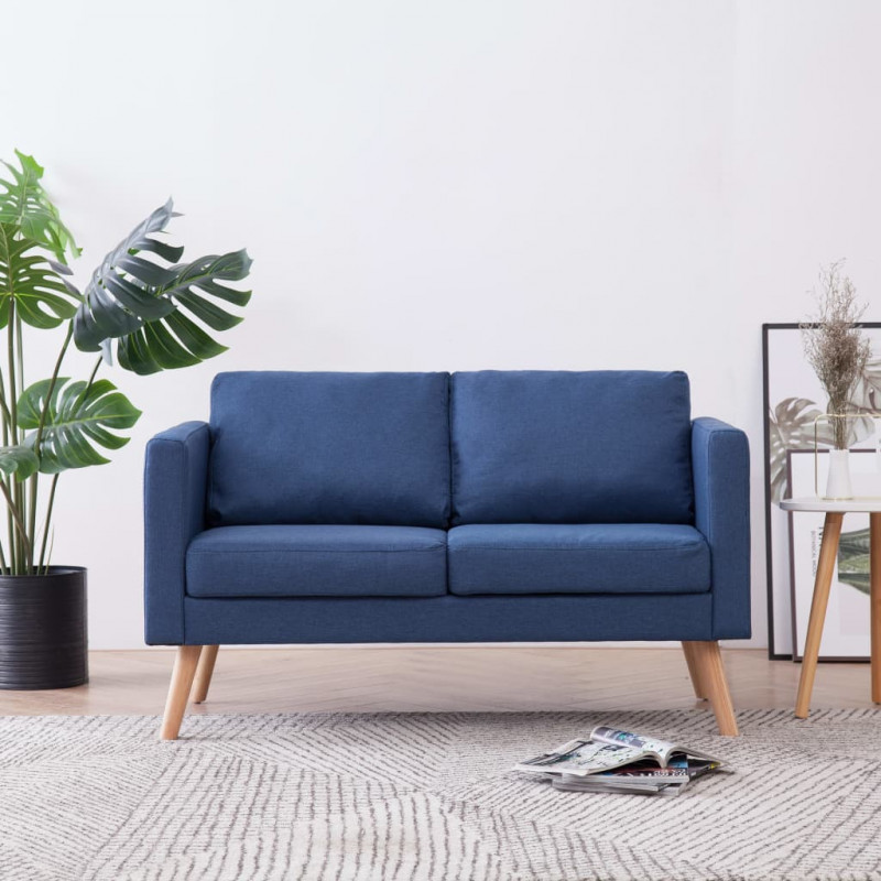 2-osobowa sofa tapicerowana tkaniną, niebieska