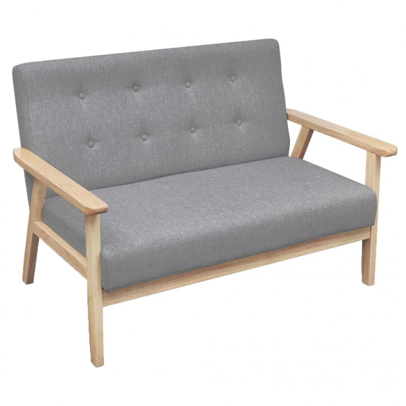 Zestaw wypoczynkowy: sofa i fotel, materiałowy, jasnoszary