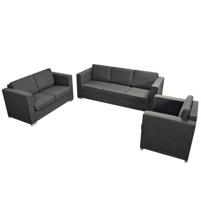 Komplet wypoczynkowy 3+2+1 ciemnoszary materiał