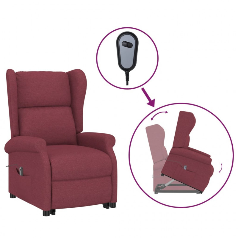 Fotel ułatwiający wstawanie, winna czerwień, obity tkaniną