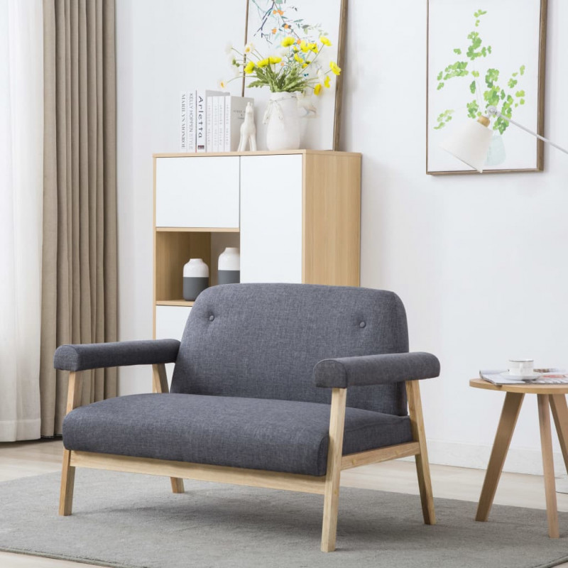 Sofa 2-osobowa tapicerowana materiałem, ciemnoszara