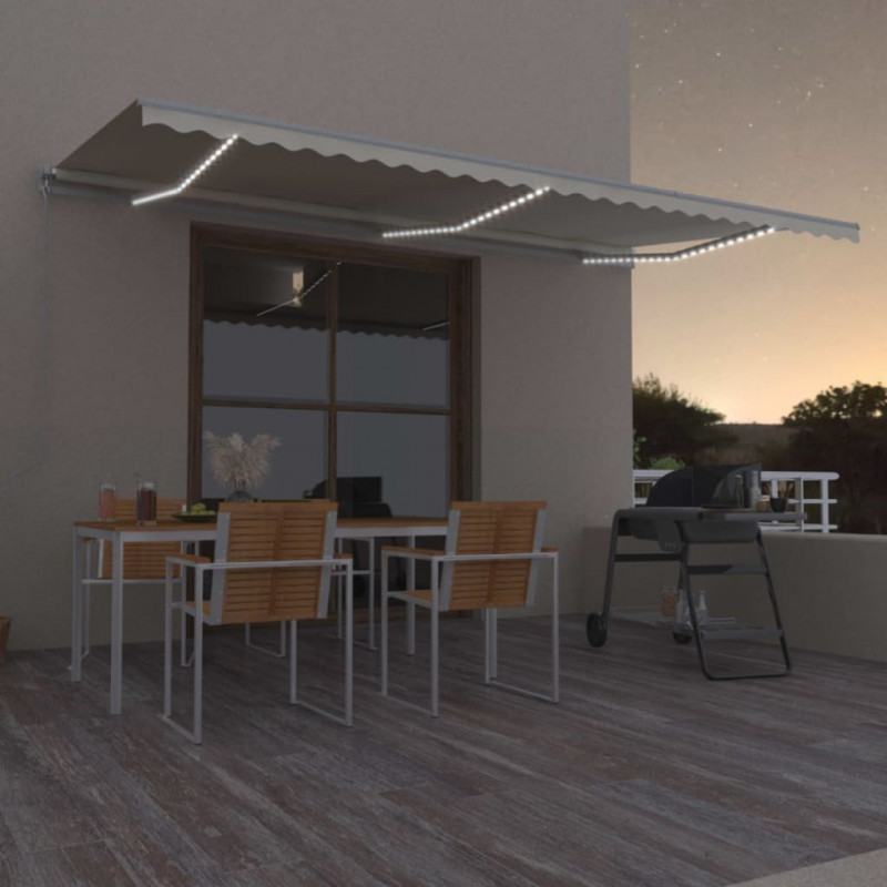 Ręcznie zwijana markiza z LED, 600 x 300 cm, kremowa