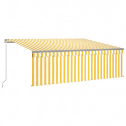 Ręcznie zwijana markiza z zasłoną i LED, 4x3 m, żółto-biała