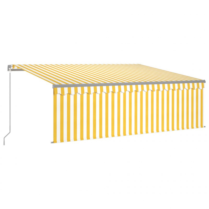 Ręcznie zwijana markiza z zasłoną i LED, 4x3 m, żółto-biała