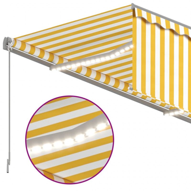 Ręcznie zwijana markiza z zasłoną i LED, 4x3 m, żółto-biała