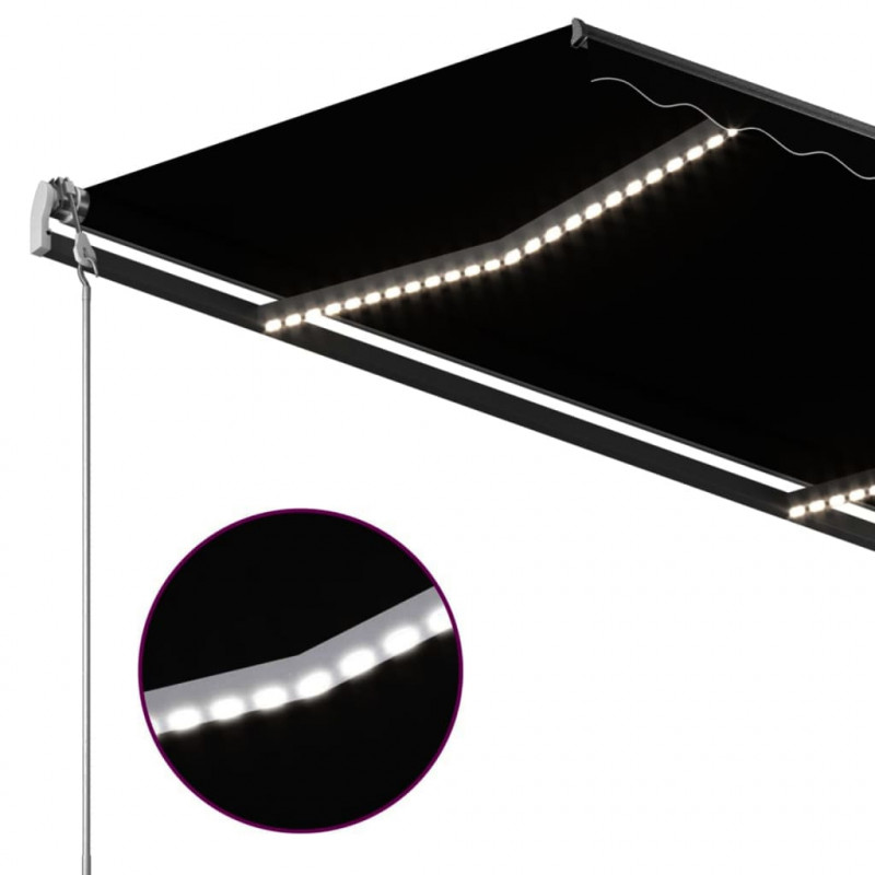 Ręcznie zwijana markiza z LED, 3x2,5 m, antracytowa
