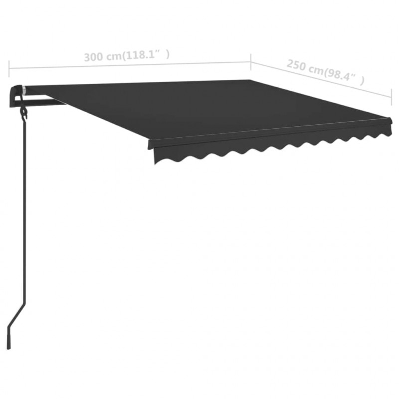 Ręcznie zwijana markiza z LED, 3x2,5 m, antracytowa