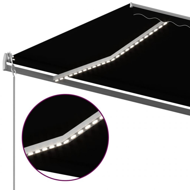 Ręcznie zwijana markiza z LED, 5x3 m, antracytowa