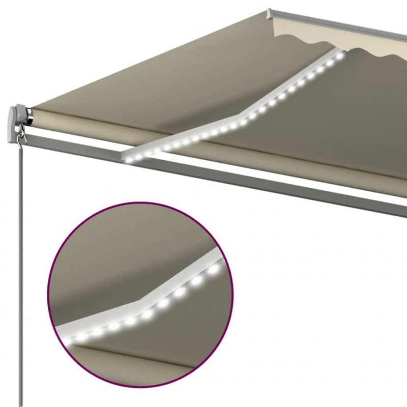 Ręcznie zwijana markiza z LED, 6x3 m, kremowa