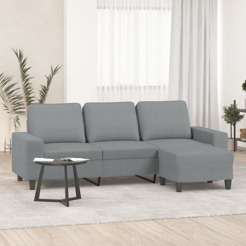 3-osobowa sofa z podnóżkiem, jasnoszara, 180 cm, tkaniną