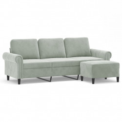 3-osobowa sofa z podnóżkiem, jasnoszara, 180 cm, aksamit