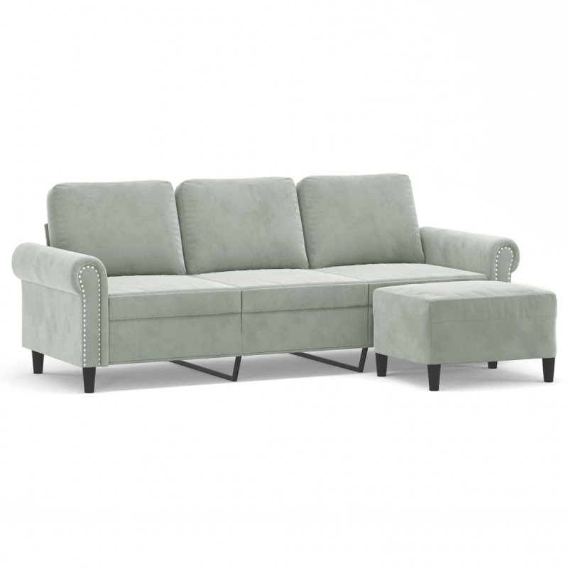 3-osobowa sofa z podnóżkiem, jasnoszara, 180 cm, aksamit