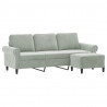 3-osobowa sofa z podnóżkiem, jasnoszara, 180 cm, aksamit