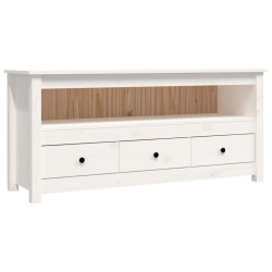 Szafka pod telewizor, biała, 114x35x52 cm, lite drewno sosnowe