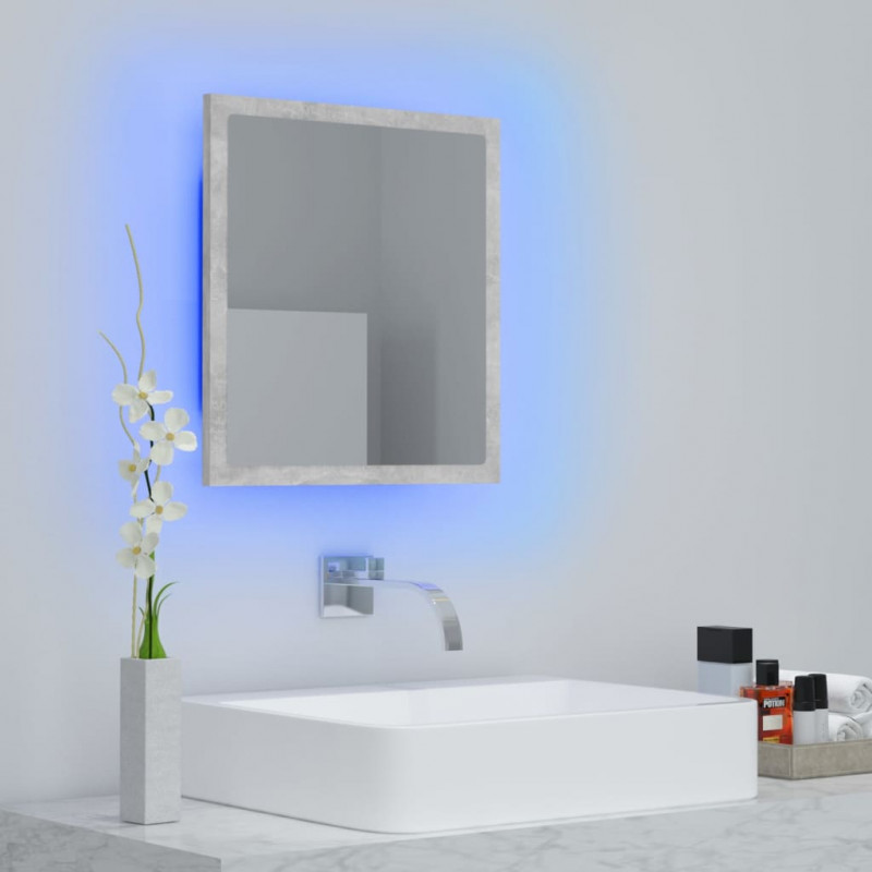 Lustro łazienkowe LED, szarość betonu, 40x8,5x37 cm, akryl