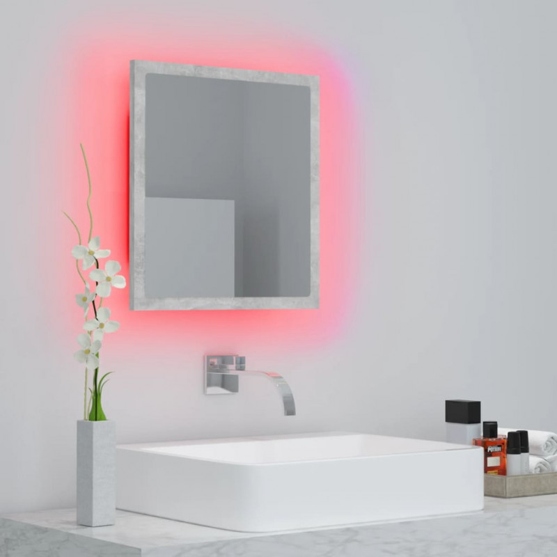 Lustro łazienkowe LED, szarość betonu, 40x8,5x37 cm, akryl