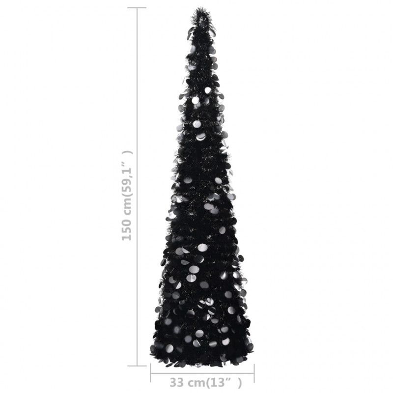 Składana, sztuczna choinka, czarna, 150 cm, PET