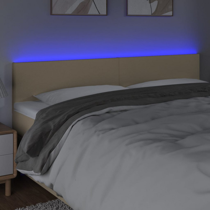 Zagłówek do łóżka z LED, kremowy, 180x5x78/88 cm, tkanina