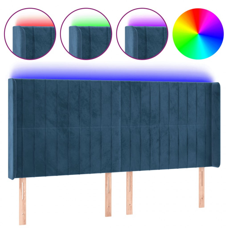 Zagłówek do łóżka z LED ciemnoniebieski, 163x16x118/128 cm