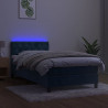 Łóżko kontynentalne, materac i LED, niebieski aksamit 80x200 cm
