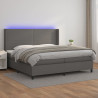 Łóżko kontynentalne z materacem i LED, szara ekoskóra 200x200cm