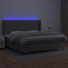 Łóżko kontynentalne z materacem i LED, szara ekoskóra 200x200cm