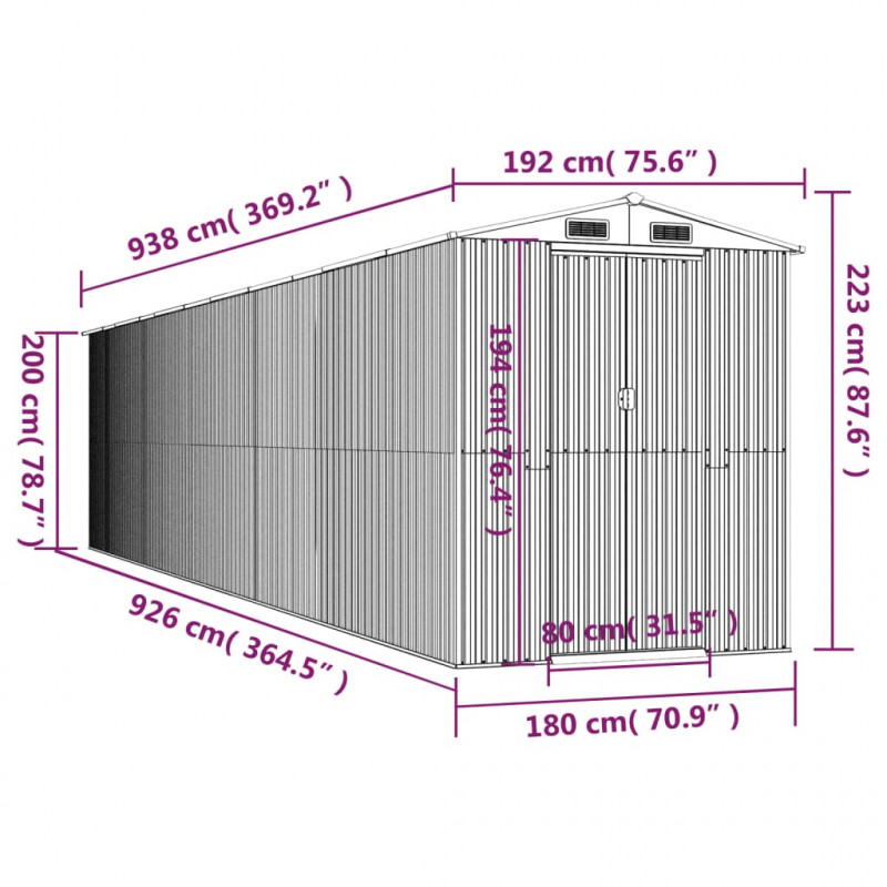 Szopa ogrodowa, ciemny brąz, 192x938x223cm, stal galwanizowana