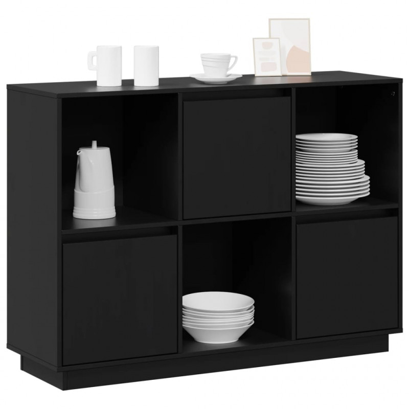 Szafka, czarna, 110,5x35x80 cm, lite drewno sosnowe