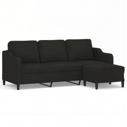 3-osobowa sofa z podnóżkiem, czarna, 180 cm, tkaniną