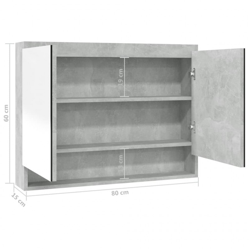 Szafka łazienkowa z lustrem, 80x15x60 cm, MDF, szarość betonu