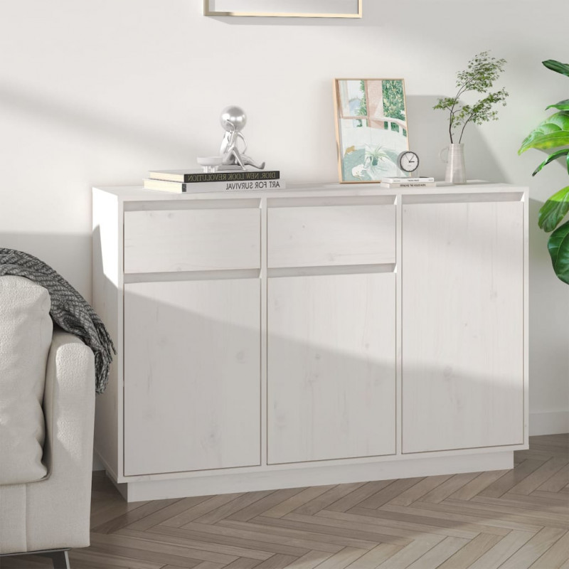 Szafka, biała, 110x34x75 cm, lite drewno sosnowe