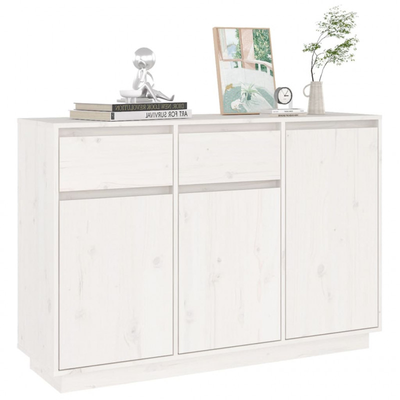 Szafka, biała, 110x34x75 cm, lite drewno sosnowe