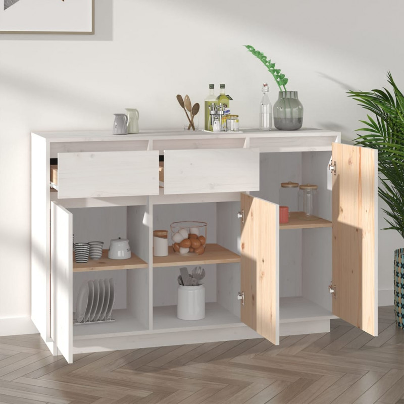 Szafka, biała, 110x34x75 cm, lite drewno sosnowe