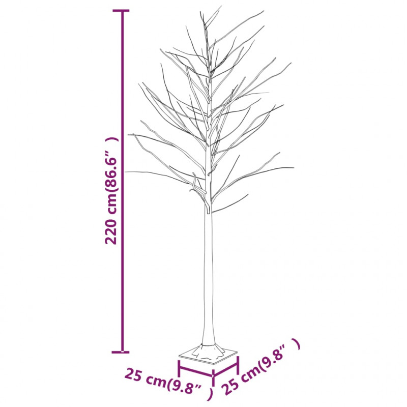 Brzoza z oświetleniem, 128 ciepłych białych LED, 220 cm