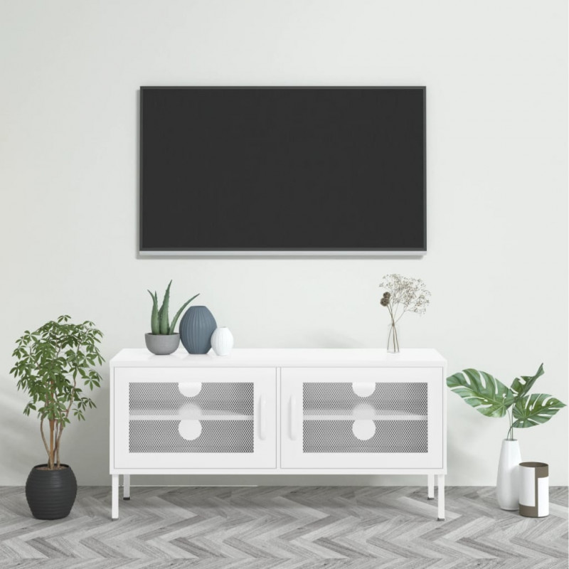 Szafka pod telewizor, biała, 105x35x50 cm, stalowa