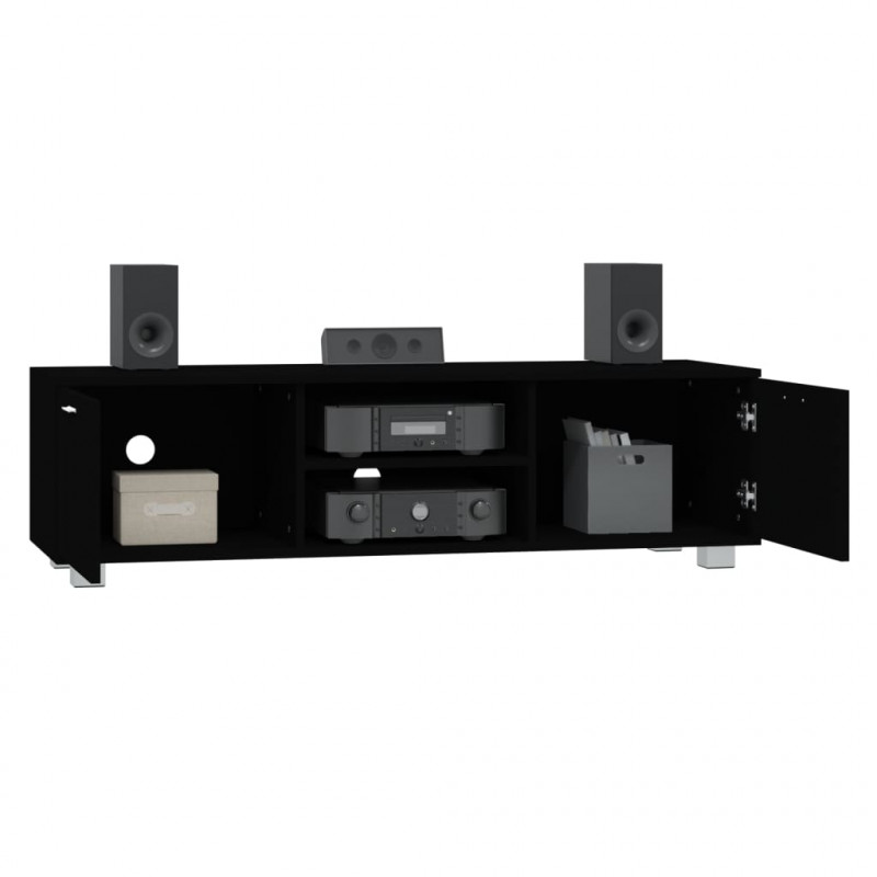 Szafka pod TV, czarna, 140x40,5x35 cm, materiał drewnopochodny