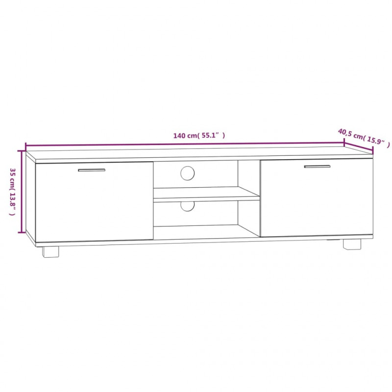 Szafka pod TV, czarna, 140x40,5x35 cm, materiał drewnopochodny
