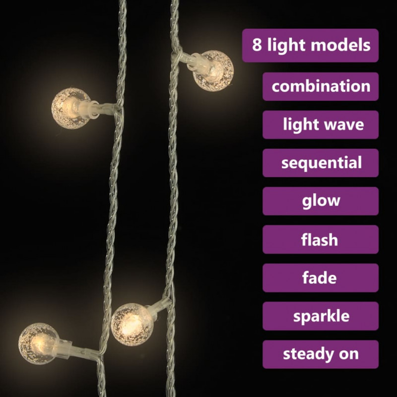 Lampki świąteczne, 20 m, 200 diod LED, ciepła biel, 8 funkcji