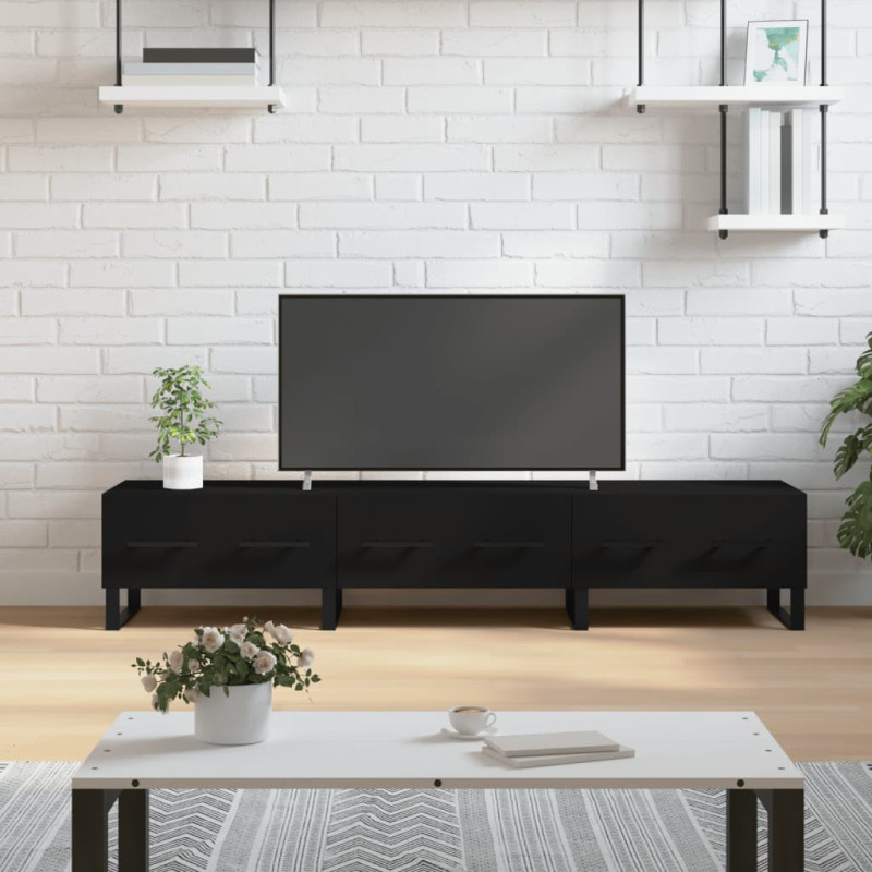 Szafka pod TV, czarna, 150x36x30 cm, materiał drewnopochodny