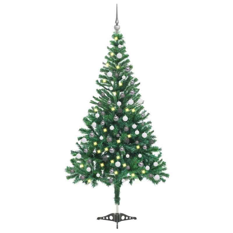 Sztuczna choinka z lampkami i bombkami, 120 cm, 230 gałązek