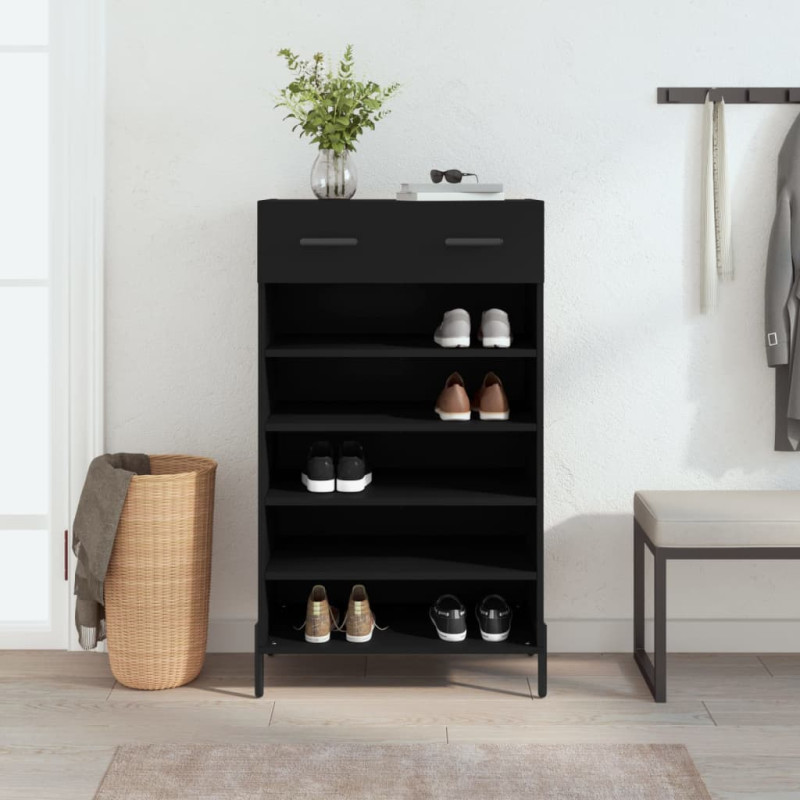 Szafka na buty, czarna, 60x35x105 cm, materiał drewnopochodny