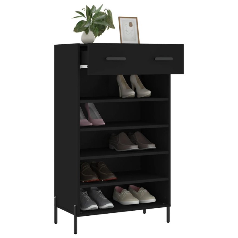 Szafka na buty, czarna, 60x35x105 cm, materiał drewnopochodny