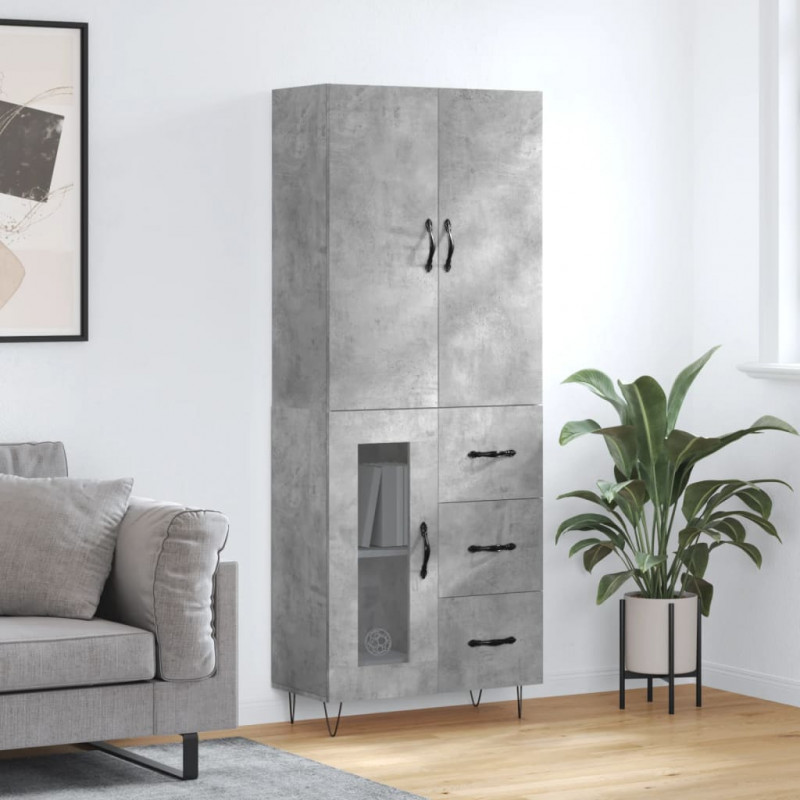 Witrynka, szarość betonu 69,5x34x180 cm materiał drewnopochodny